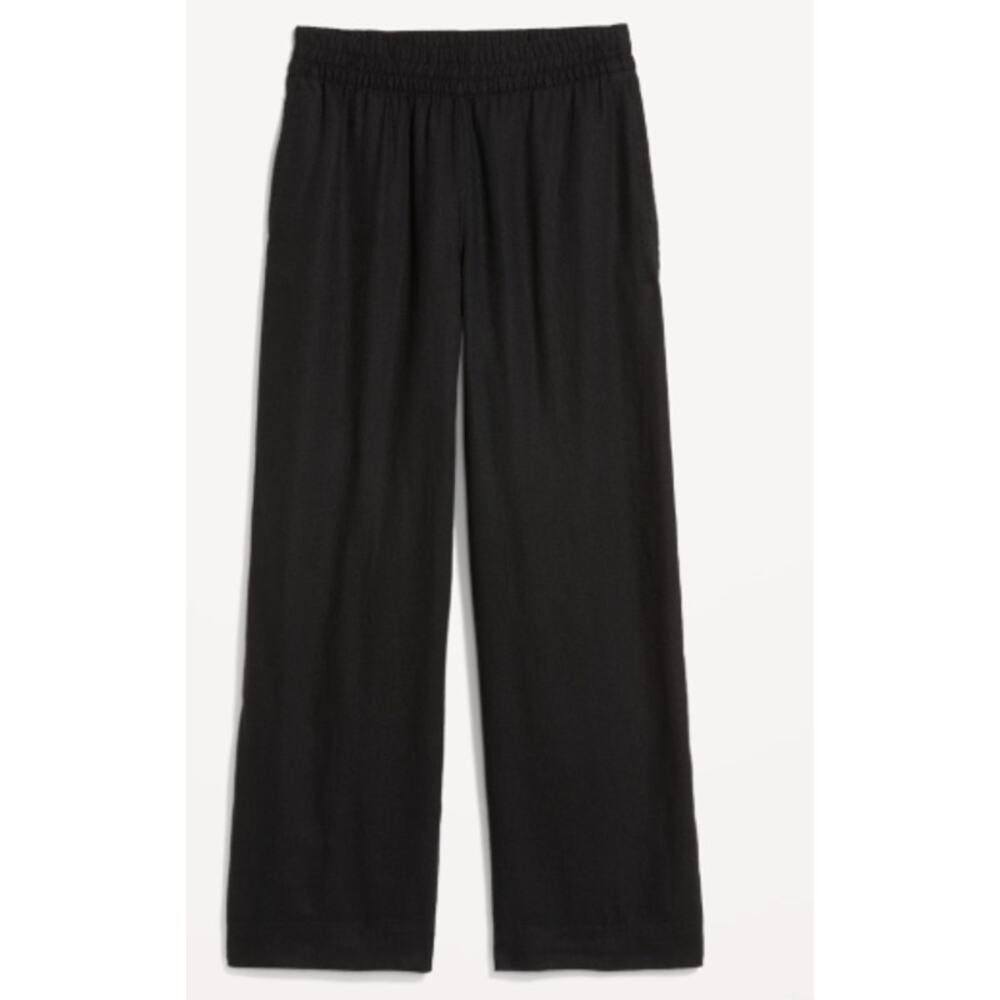 Old Navy Women's High Waisted Linen Blend Black Wide Leg Pants Size Small